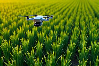 ドローンが監視する緑の畑